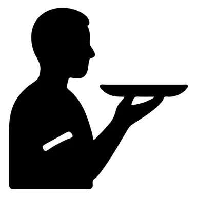 A guy waiter in a black T-shirt with a tray in his hand sticker