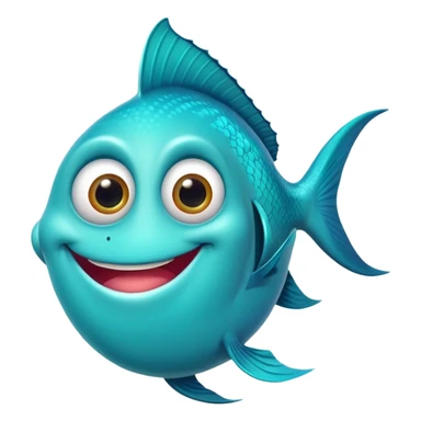 ultra stupid looking bright turquoise fish with dopey expression, huge silly grin with buck teeth, googly eye, perfect flat side profile facing right, exactly 90 degrees, one eye visible sticker