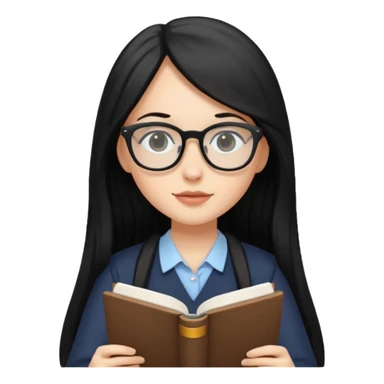 White girl black haired with long hair tudying sticker