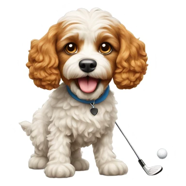 Ginger cavapoo dog playing golf sticker