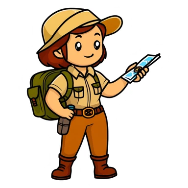 Female wilderness explorer with compass and map, Melissa Backwoods sticker