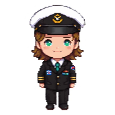 airline pilot captain with uniform and cap sticker