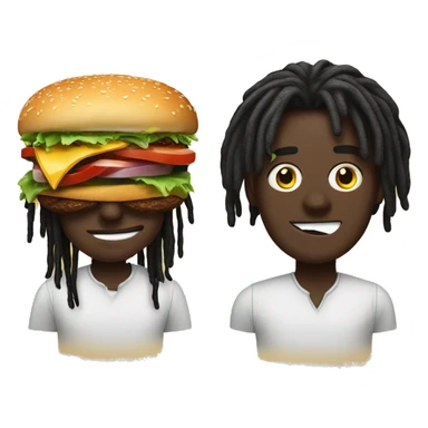 A burger with big crazy eyes with its tongue out chasing  a darkskin guy with dreads  sticker