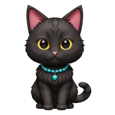 A 3D cartoon black Oriental hair cat with bulky body,Nice  heavy fur, dark cinematic background, Memoji-style. full body or half body. sticker