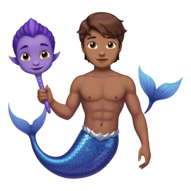 merman with brown hair brown eyes and medium to dark skin tone with a blueish purple tail and not insanely muscular  sticker