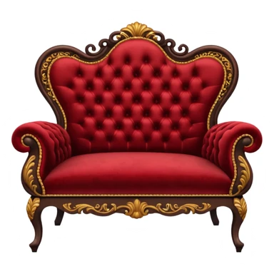 A big antique dark-brown and Red-velveted Loveseats-couch sticker