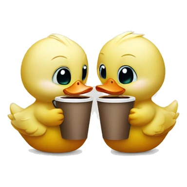 Two little cute ducks drinking coffee sticker