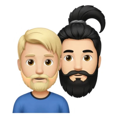 Man with long black hair tied in a tail and beard with a young blond short-haired without a beard sticker
