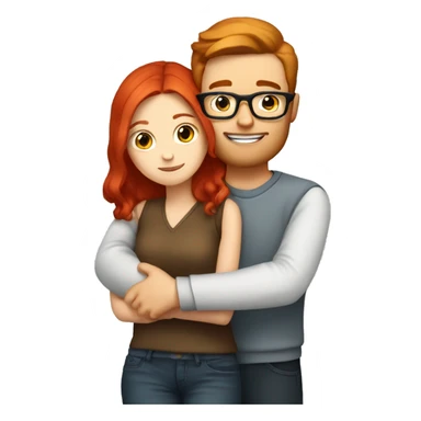 White girl with red hair hugging white guy with brown hair and glasses sticker