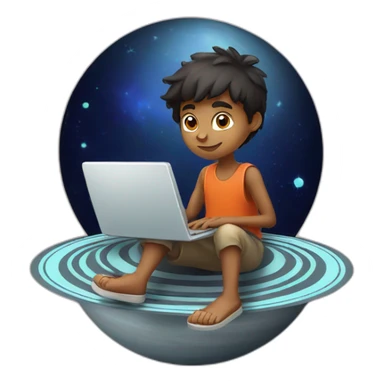 Indian boy with laptop sitting on saturn sticker