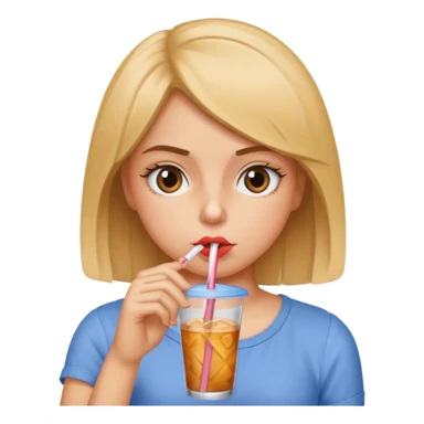 Girl sipping drink from a straw with eye roll sticker