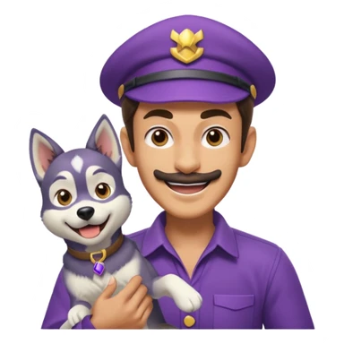 Waluigi playing with a husky  sticker
