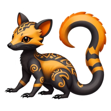 Rare warm-colored exotic gloomy tropical edgy cute epic aesthetic spooky  gothic colorful Salandit-Noibat-Civet-species-Fakemon-hybrid-creature, with tribal tattoo markings, full body sticker