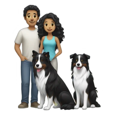 Family, man, long black hair woman and small black border collie sticker
