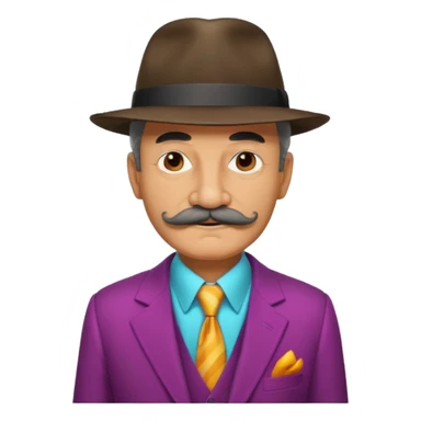 Aged mobster with colored suit and hat and mustache sticker