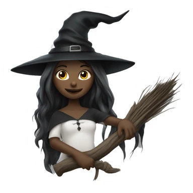 witch on a broom dark long hair white skin sticker