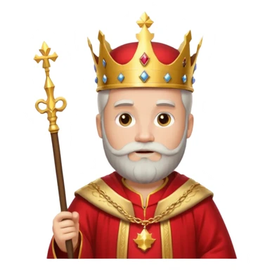 Bearded King, young king with short white beard, royal staff in hand, wearing crown
 sticker