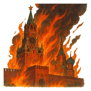 ghibli style burning Kremlin sticker