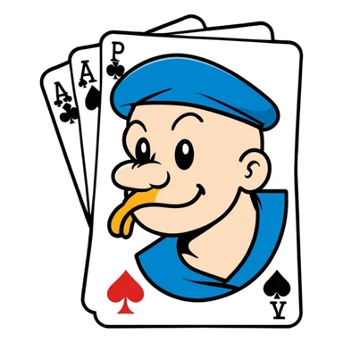 Popeye the sailor with a poker face, cartoon sticker style sticker