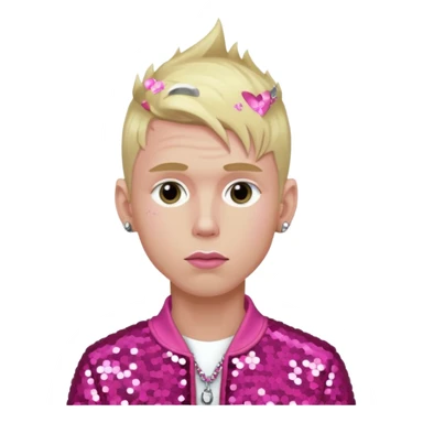 Machine Gun Kelly with blonde hair, dark pink sequin outfit sticker