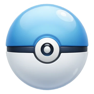 blue pokeball emoji, top half is a more saturated blue, bottom half is white, black stripe, with a white sheen, with a pearlescent finish, with a bubble effect sticker