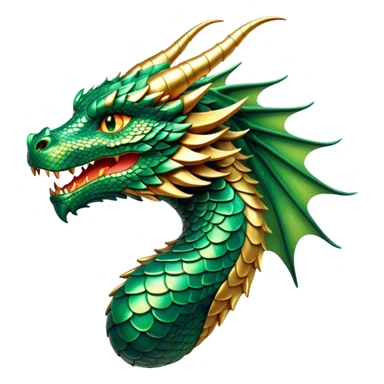Cinematic Noble Dragon Portrait Emoji, Poised and majestic, with a sinuous, elongated body covered in intricately detailed, shimmering scales in hues of emerald and gold, and piercing, fiery eyes that reflect ancient wisdom; rendered with lifelike texture and natural highlights, high shine, intelligent and formidable, styled with an aura of mythic power, focused and attentive, soft glowing outline, capturing the essence of a legendary dragon that appears ready to soar out of the screen with timeless authority! sticker