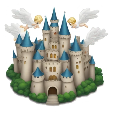 Castle with angels flying around it  sticker
