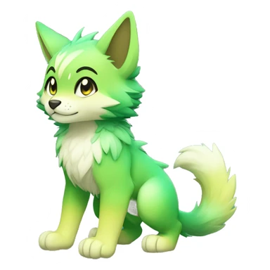 shiny, colorful, green, gradient, Kemono-style, Chibi, Anthro-Fur-Sona-Fakémon, Full Body sticker