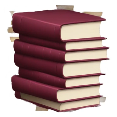 A stack of books is burgundy sticker