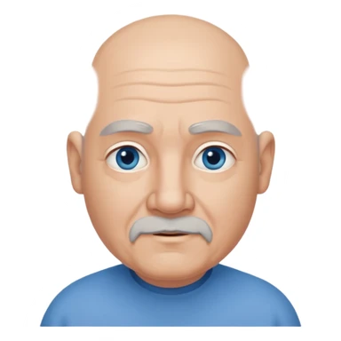 75,  bald, grey side hair, chubby, blue eyes, goatee sticker