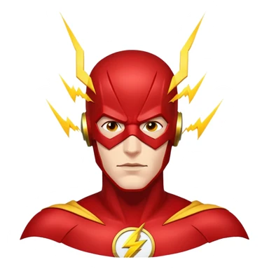 face of The Flash superhero with red mask and yellow lightning bolts sticker