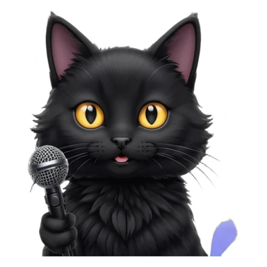 black cat holding microphone sticker