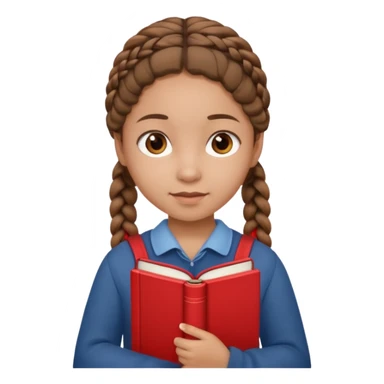brown braid hair girl kid, student, red book sticker
