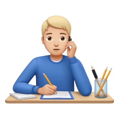 student stressed while writing a cv. in google/android style, which features clean and modern look and generally flat colours. youve given an apple style emoji. that shit be ugly as fuck. dont do that sticker