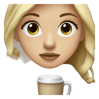 cute dirty blonde girl with green hazel wrapped in dark blue plaid blanket drinking coffeeemoji sticker