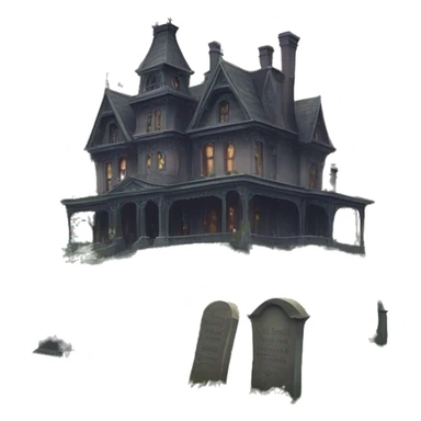 Romantically overgrown Haunting graveyard field Victorian mansion sticker