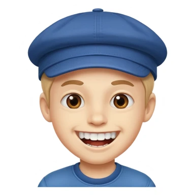 cheerful boy in a cap showing big front teeth sticker