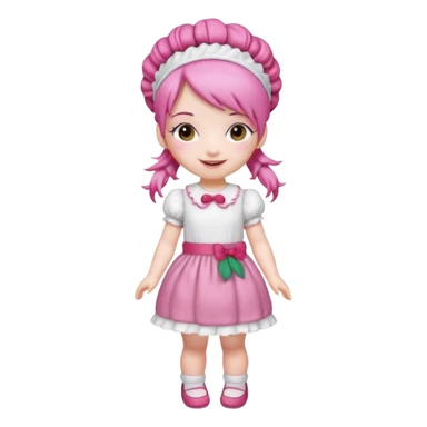 Isolated detaile illustration of the most modern raspberry torte doll figurine full body with pink hair and a hairband sticker