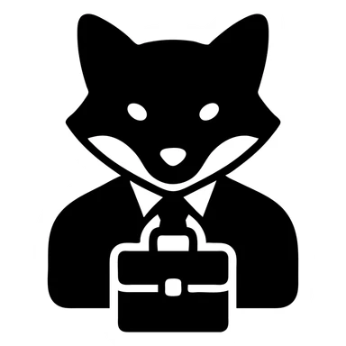 Add a briefcase to the fox in a business suit, keep the solid black icon style, no background. sticker