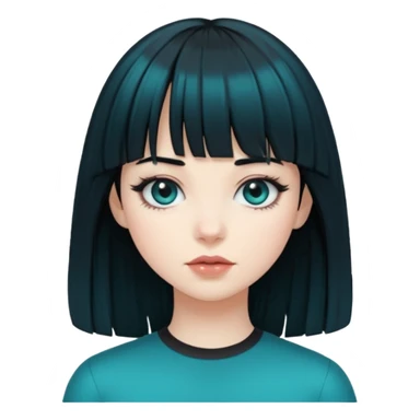 girl with black hair and the hair transforming into black hair with bangs that are half teal sticker