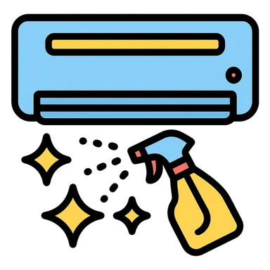 air conditioning cleaning icon showing an AC unit with sparkles or cleaning spray sticker