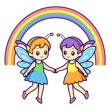 Two Fairy Sisters with Rainbow Wings sticker