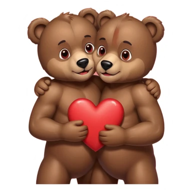 two muscular bears hugging, surrounded by hearts, playful and loving sticker
