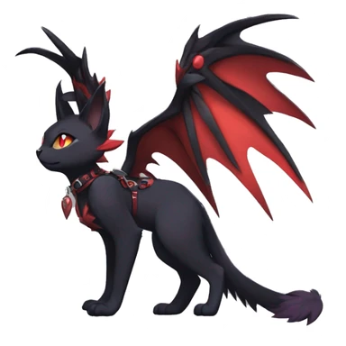 Kawaii cool anthro edgy black red ethereal fantasy nargacuga-noivern-cat-Fakemon collar harness full body sticker