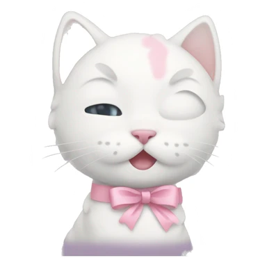 White kitty with pastel pink ribbon on head sticker