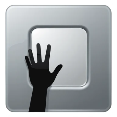 Minimalist emoji-style sticker of a mirror with a shadowy hand reaching out from within. Black and gray, flat icon, square format.

 sticker