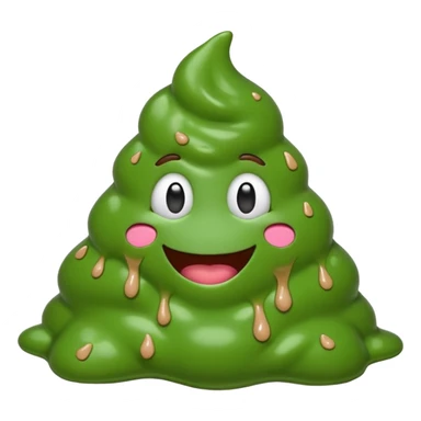 AI slop emoji full body green goopy shaped like poop emoji melting expression sticker
