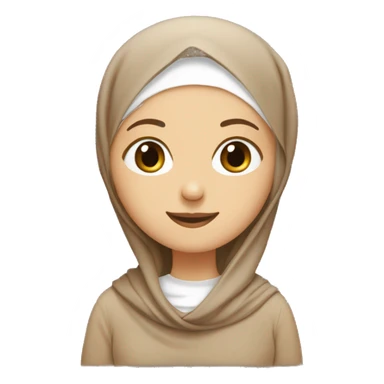 white girl wearing brown hijab with warm smile and weaing cream trip shirt sticker