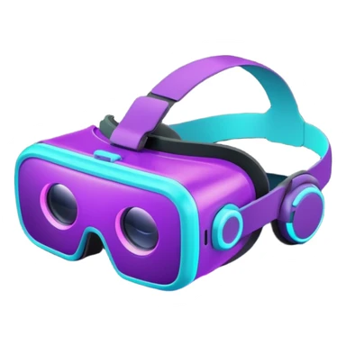 glowing neon VR headset, purple and cyan color sticker