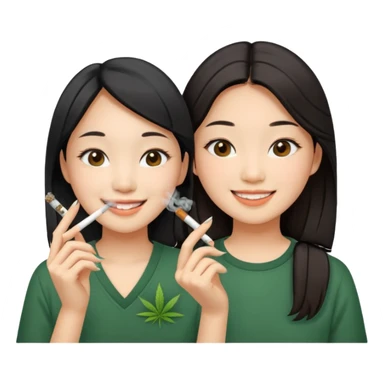 make me an image of two asian girls smoking a weed joint  sticker